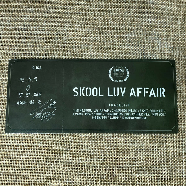 BTS SUGA #1 [ SKOOL LUV AFFAIR ] Official Photocard, 2nd Mini Album / New / Gift