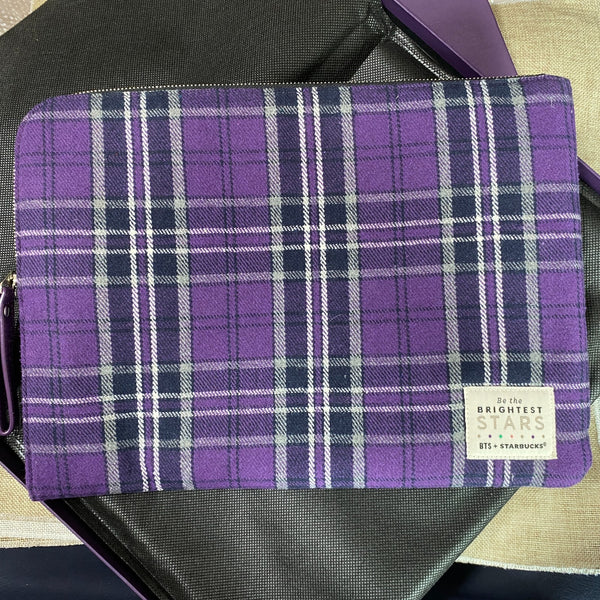 BTS x Starbucks 2020 / Tartan Check Pouch, Size Large / Official / New, Rare /+G