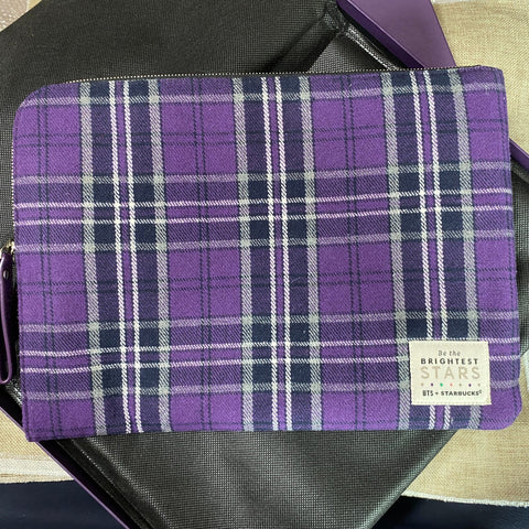 BTS x Starbucks 2020 / Tartan Check Pouch, Size Large / Official / New, Rare /+G