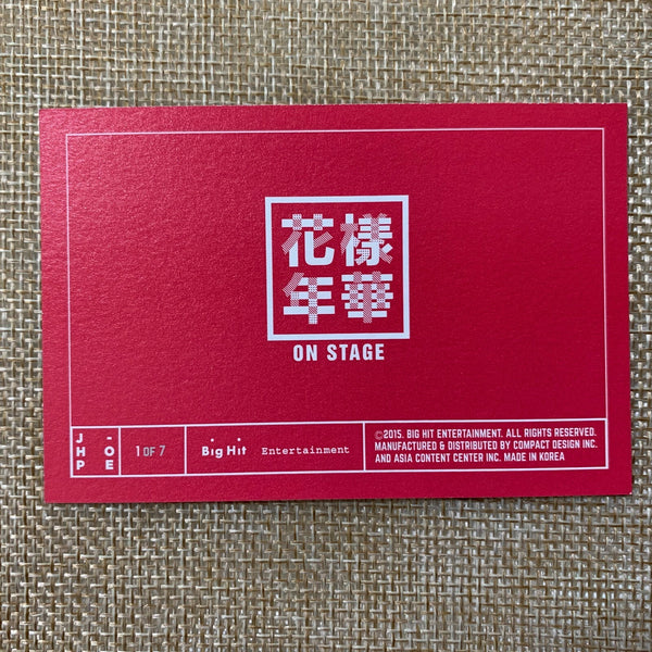 BTS J-HOPE 1/7 [HYYH Live On Stage 2015 Concert] Official Mini Photocard / Gift
