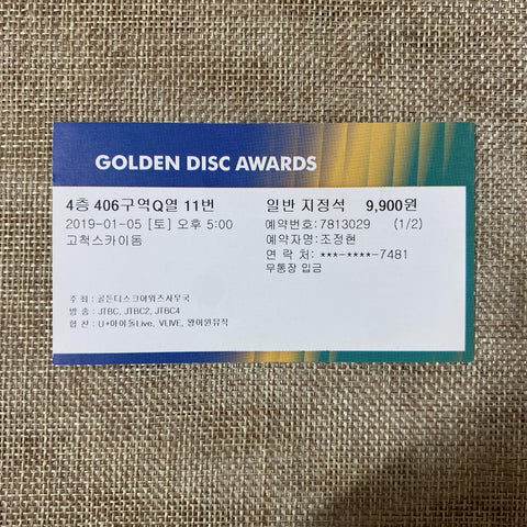 BTS 2019 [ Golden Disc Awards ] Official Concert Ticket / New, Rare / Gift