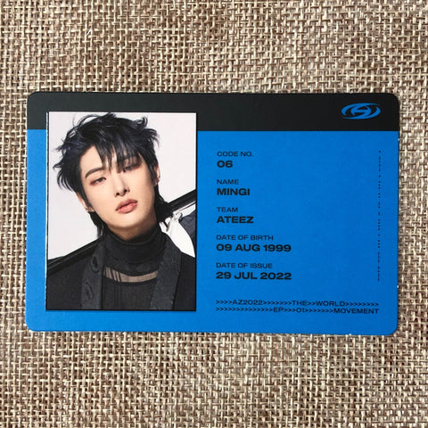 ATEEZ MINGI [THE WORLD EP.1 : MOVEMENT] Official ID Card Photocard, A Ver. /+G