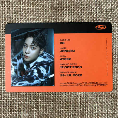 ATEEZ JONGHO [THE WORLD EP.1 : MOVEMENT] Official ID Card Photocard, Z Ver. /+G