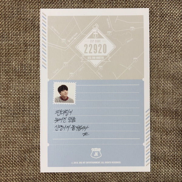 BTS JUNGKOOK [ARMY 2nd Muster ZIP CODE 22920] Official Postcard / New, Rare /+G