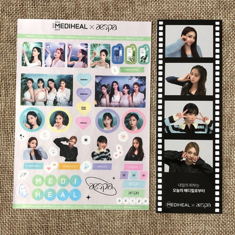 AESPA GROUP [MEDIHEAL] Official 4 Cut Photo + Sticker Set, SM TOWN / New / Gift