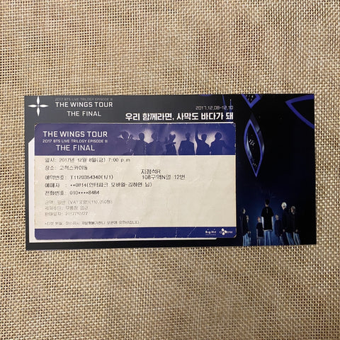 BTS 2017 #1 [The Wings Tour The Final] Official Concert Ticket / Mint, Rare /+G