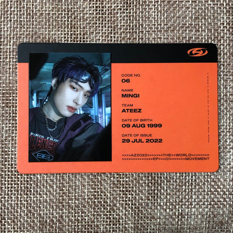 ATEEZ MINGI [THE WORLD EP.1 : MOVEMENT] Official ID Card Photocard, Z Ver / Gift