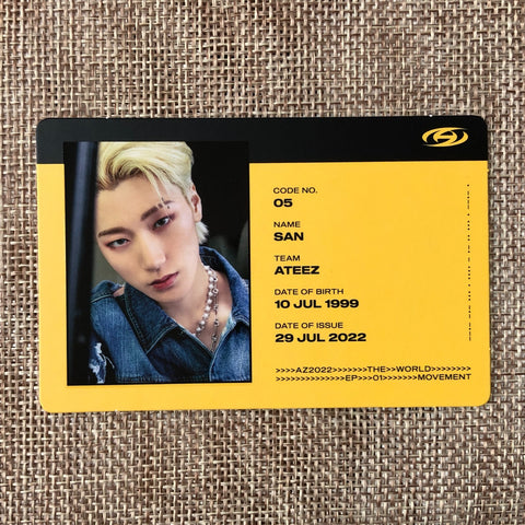 ATEEZ SAN [THE WORLD EP.1 : MOVEMENT] Official ID Photocard, Diary Ver. / Gift