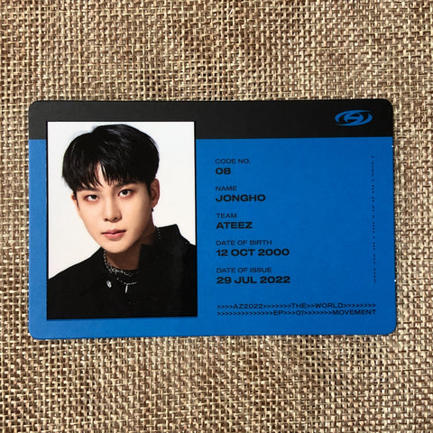 ATEEZ JONGHO [THE WORLD EP.1 : MOVEMENT] Official ID Card Photocard, A / Gift