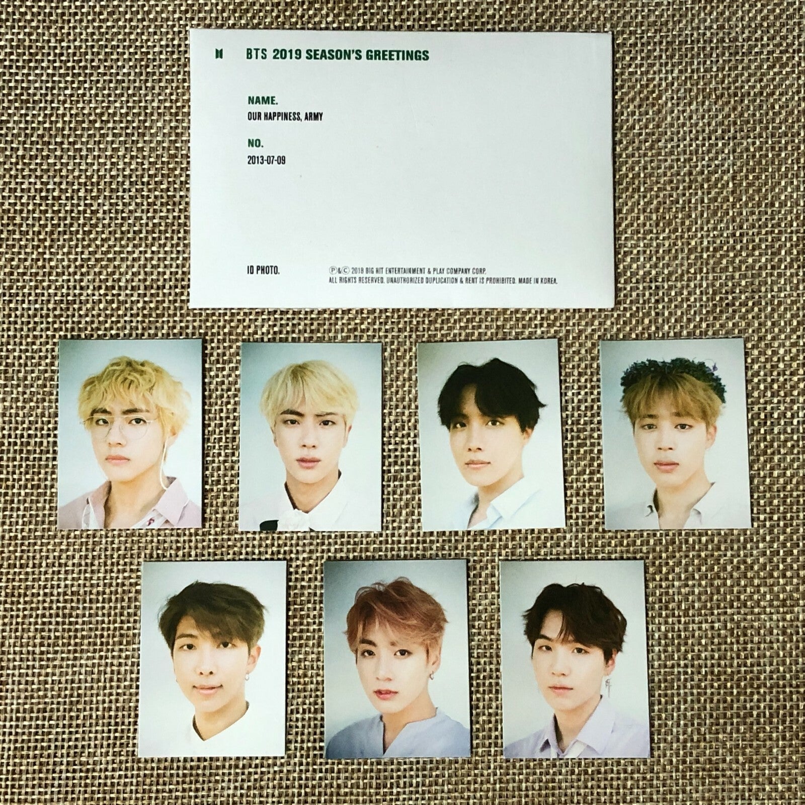 BTS [2019 Season's Greetings] Official ID Photocard Set 7 PC / New, Rare / Gift