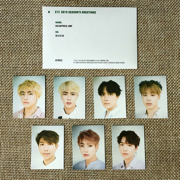 BTS [2019 Season's Greetings] Official ID Photocard Set 7 PC / New, Rare / Gift