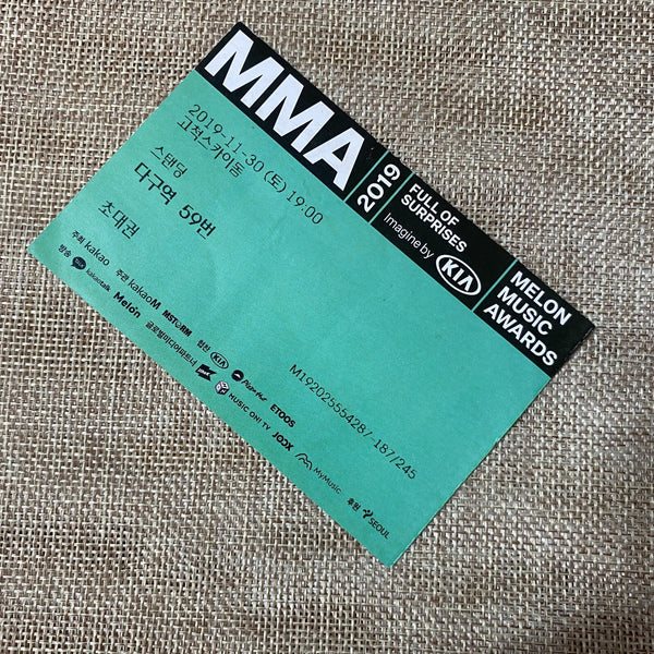 BTS 2019 #1 [MMA Melon Music Awards] Official Concert Ticket / New, Rare / Gift