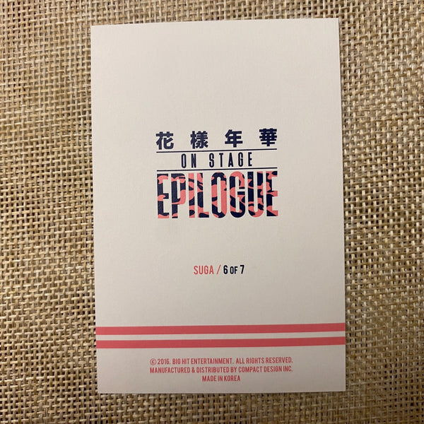 BTS SUGA 6/7 [HYYH On Stage Epilogue] Official Mini Photocard / New, Rare / Gift