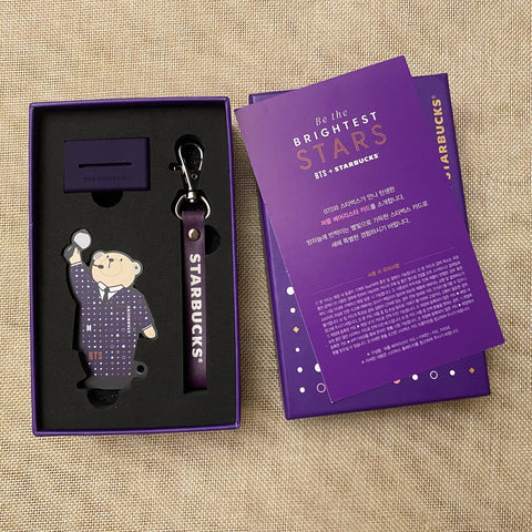 BTS [Starbucks Korea] Official MD Purple Bear Keyring Keychain / New, Rare /+G