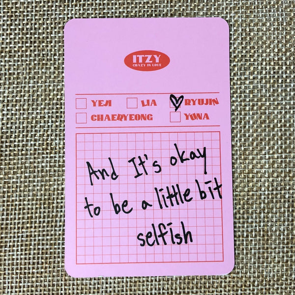 ITZY RYUJIN #3 [ CRAZY IN LOVE ] Official Photocard, 1st Album / New / Gift