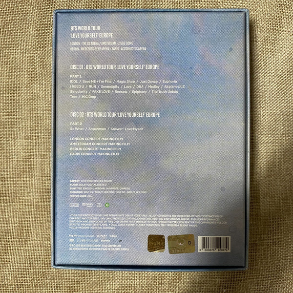 BTS [Love Yourself Europe] Official DVD / Photobook + 2 DVD, No PC / New / Gift