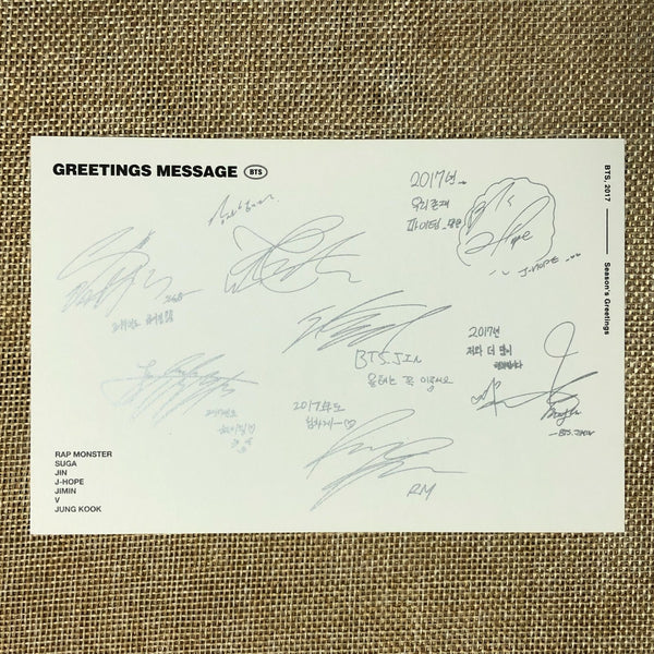 BTS GROUP [ 2017 Season's Greetings ] Official Message Postcard / New / Gift