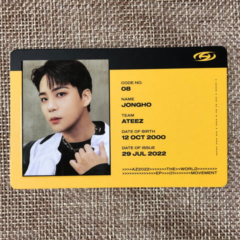 ATEEZ JONGHO [THE WORLD EP.1 : MOVEMENT] Official ID Photocard, Diary Ver. /+G