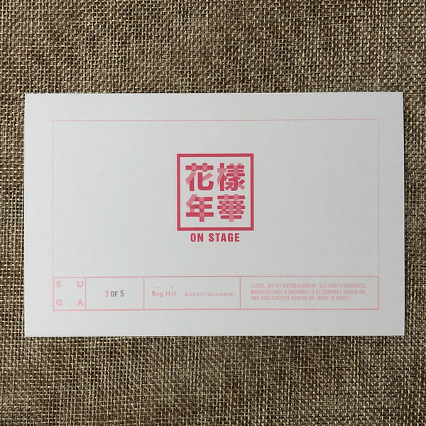 BTS SUGA 3/5 [ HYYH On Stage ] Official Postcard Photocard / New / Gift