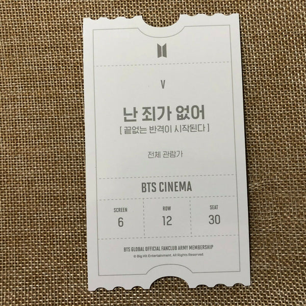 BTS V Taehyung [ ARMY ZIP Fanclub KIT Cinema Official Photocard ] / New / +Gift