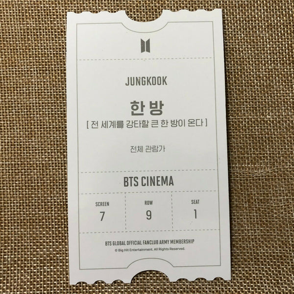 BTS JUNGKOOK [ ARMY ZIP Fanclub KIT Cinema Official Photocard ] / New,Rare /+GFT